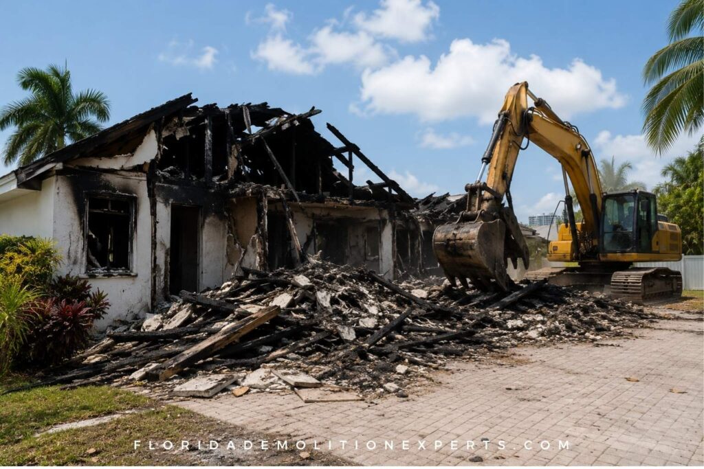 fire damaged home demolition in Fort Lauderdale