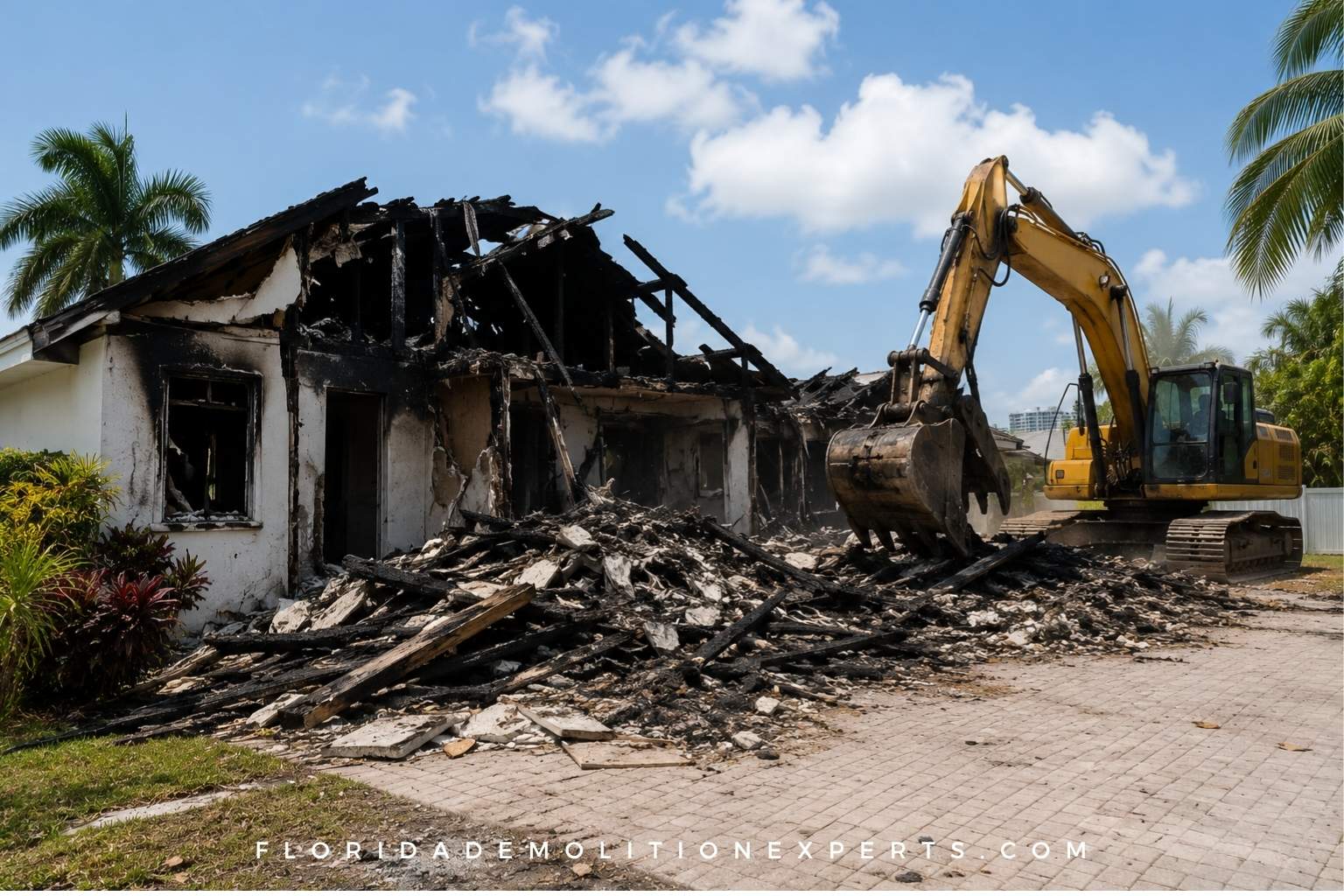 fire damaged home demolition in Fort Lauderdale